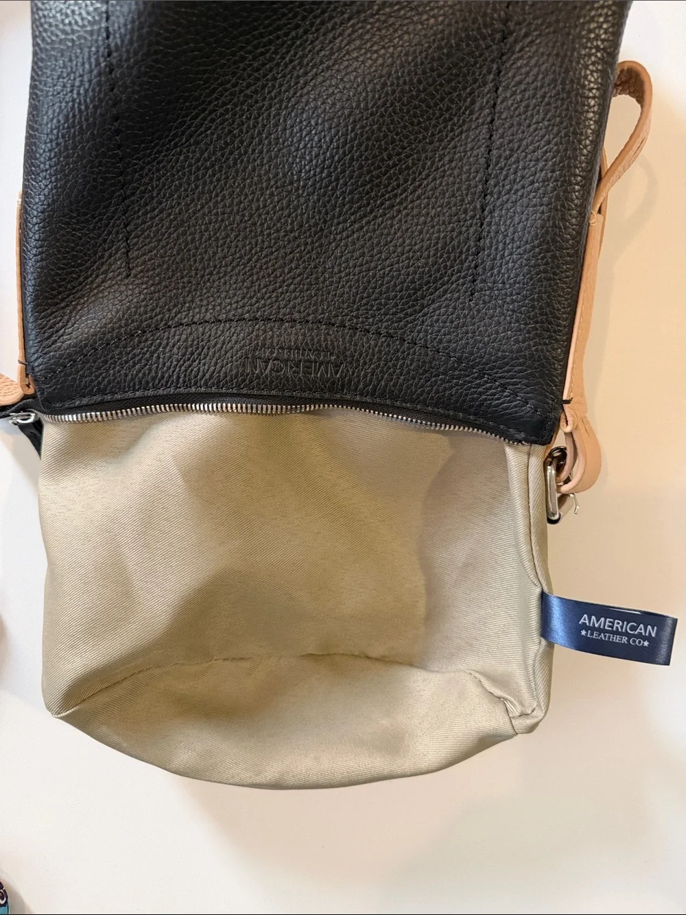 Black Pebbled Crossbody with Tan Strap